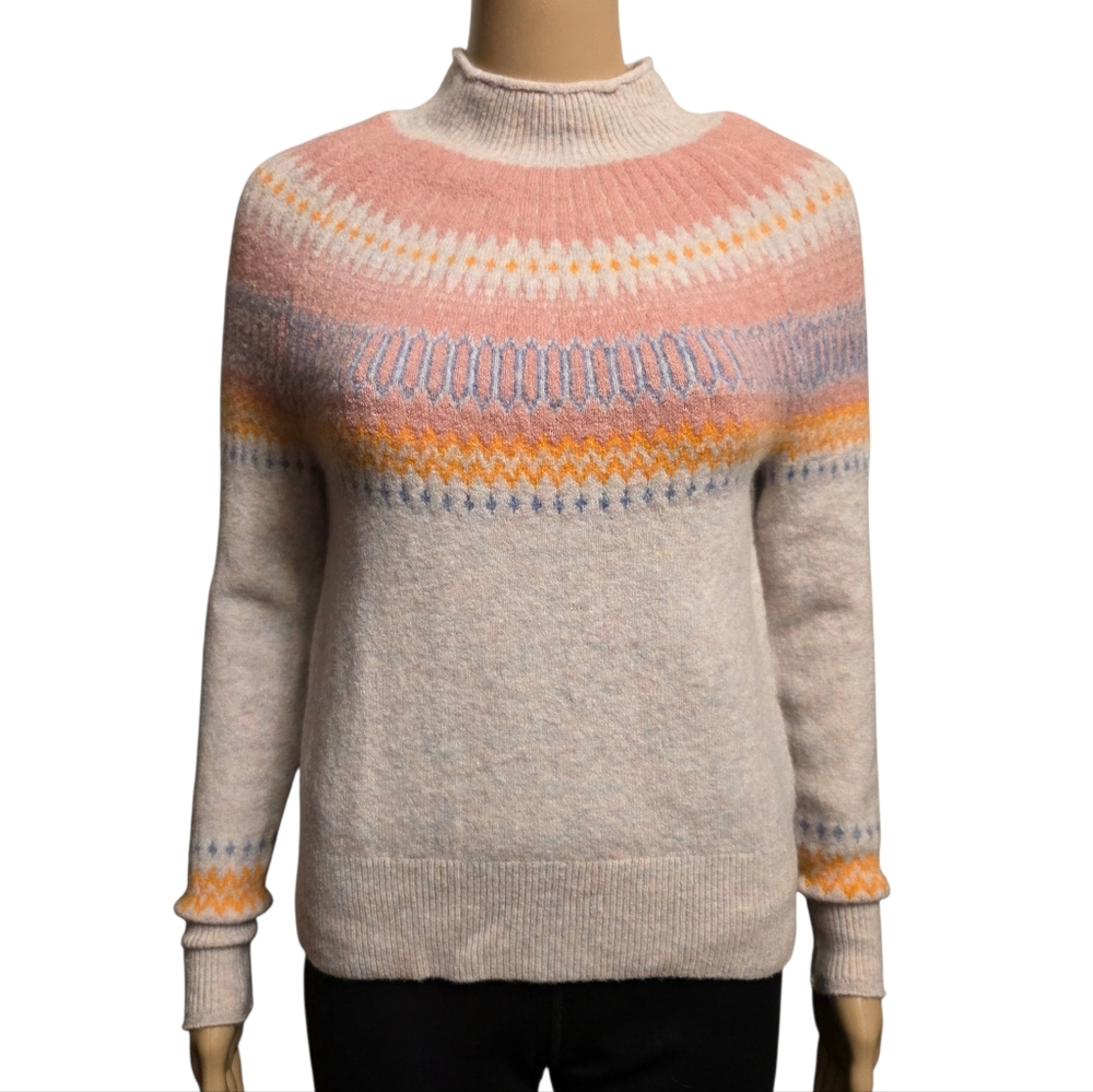 J. Crew Women's Fair Isle Rolled Mock Neck Cozy Alpaca Blend Sweater Size XXS